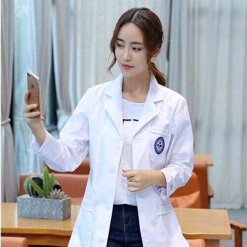 White Lab Coat Hospital Male and Female Doctors Nurse Clothing Long Sleeve Korean White Coat Embroidered Beauty Care Work Wear