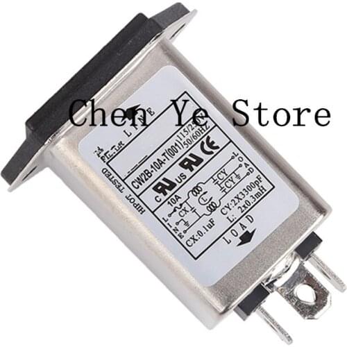 Free Shipping1PCS 10A 220V power EMI filter with big rocker switch & socket Connector CW2B-10A-T(001) CW2B-3A 6A 10A