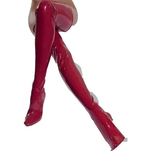 Transparent Heel Boots Women Designers Sexy Pointed Toe Thigh High Woman Long Boots Back Zipper See-Through Heels Block Shoes