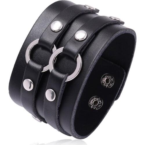 Wristband Bracelet Vintage Genuine Leather Brand Punk Wide Cuff Charm Bracelets for Men