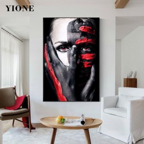 Black Red Woman Face Graffiti Art Modern Painting Abstract Figure Poster Print Canvas Picture for Living Room Bedroom Wall Decor