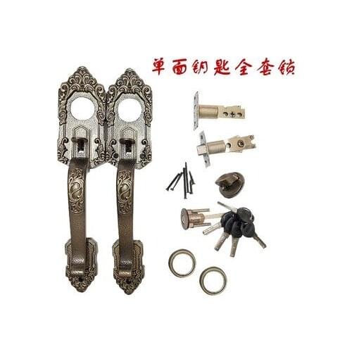Zinc Antique Bronze Aluminum Frame Glass Wooden 35-50MM Door Lock Set With Lever Bow Pull American European Classic Rural