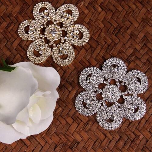 Flower Crystal Rhinestone Applique for Wedding Dress Hats Clothes Bags 7.0* 7.3 cm Sewing Crafts Silver Gold Cusack