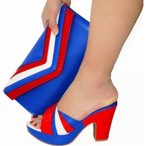 Doershow High Quality African Style Ladies Shoes And Bags Set Latest blue Italian Shoes And Bag Set For Party HCK1-32