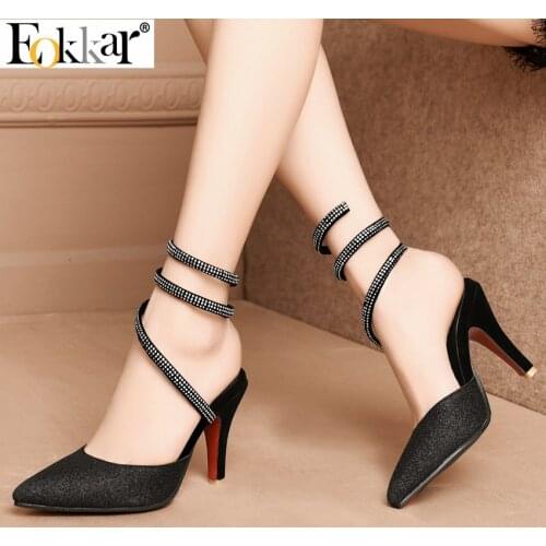 Eokkar 2019 Women Pumps Pointed Leather Pu Leather Cirss Corss Band Spring/autumn Thin High Heel Ladies Pumps Plus Size 35-45