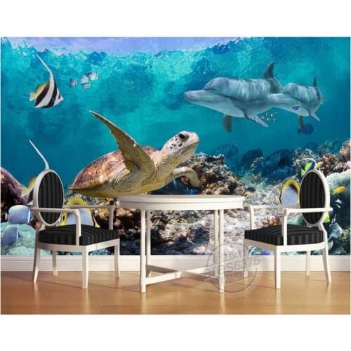 Custom photo wallpaper 3d mural painting 3D Underwater World Living Room Dolphin Mural TV Background wall papers decor