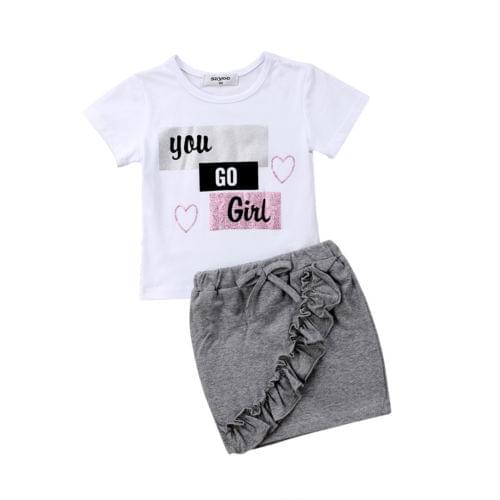Newborn Kid Baby Girls Cotton Tops T-shirt Denim Skirts Dress Outfit Clothes