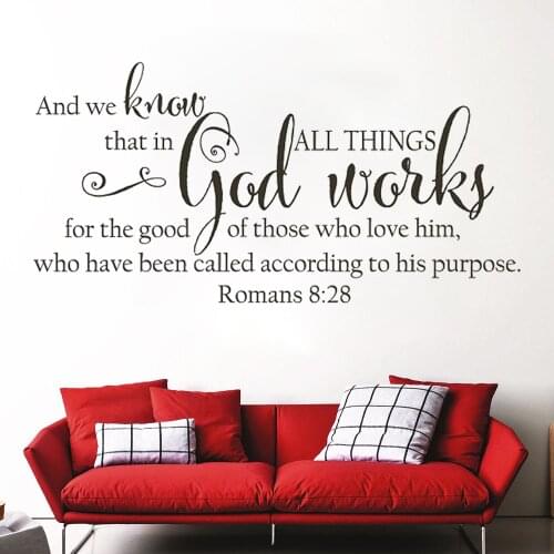 And We Know That In All Things Quotes Vinyls Wall Stickers Romans 8:28 Christian Livingroom Bedroom Decoration Decals RU2187