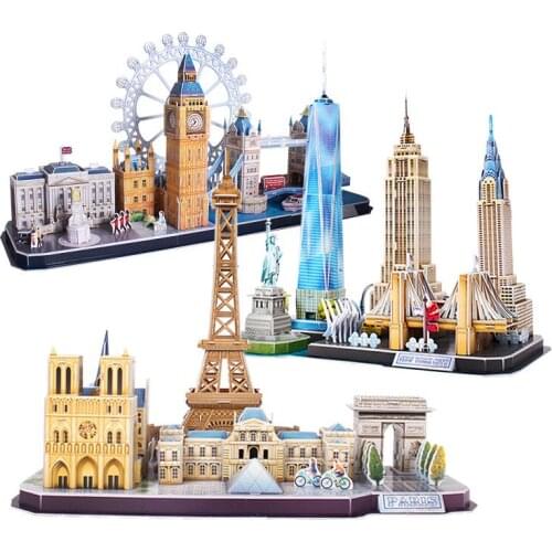 3D Puzzle Game DIY Toy Paper Miniature Model City London Paris New York Moscow Famous Building Assemble Game Toys For Kids Gifts