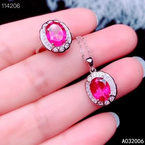 KJJEAXCMY Fine Jewelry 925 Sterling Silver Inlaid Natural pink Topaz Gemstone luxury Ring Necklace Pendant Set Support test