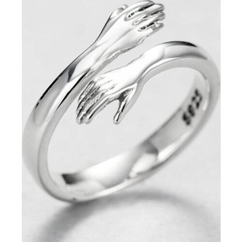 Sterling Silver Love Hug Couple Ring Retro Fashion Rings Letter Finger Ring Unisex Adjustable Size Jewelry Gift