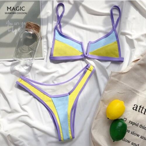 Sexy Bikini Set Two Piece Swimwear Women Low Waist Patchwork Swimsuit Push Up Swimming Suti Bathing Suit Beachwear Biquin New