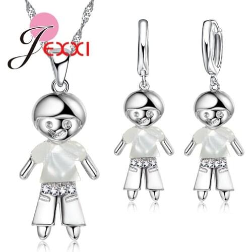 Pretty Little Boy Pendant Necklace+Drop Earrings+Silver Chains Sets For Women Bride Fashion Crystal Jewelry Set Hot Sale