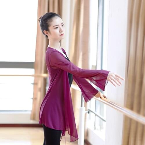 Beauty Mesh Modern Dance Tops for Women Fabric Shirt See Through Latin Ballroom Dance Clothes Ballet Warm Up Top