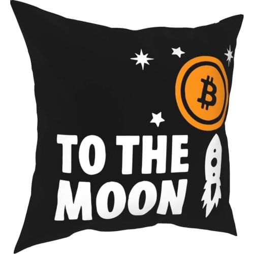 Bitcoin To The Moon Cryptocurrency Square Pillow Case Polyester Decorative Pillow Hodl Dogecoin Blockchain Vintage Pillowcase