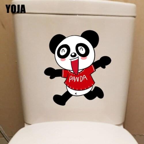 YOJA 18.8X21.2CM The Panda Running Happily Home Wall Decor Sticker Toilet Decal Funny Cartoon T3-1148