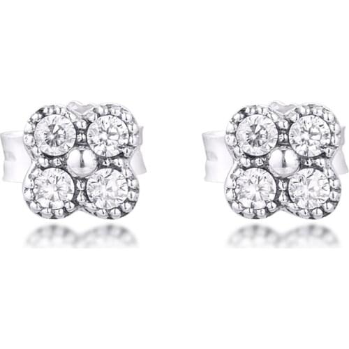 Genuine 925 Sterling Silver Clear CZ Oriental Blossom Stud Earrings for Women Wedding Earing Fine Jewelry Brincos Bijoux Femme