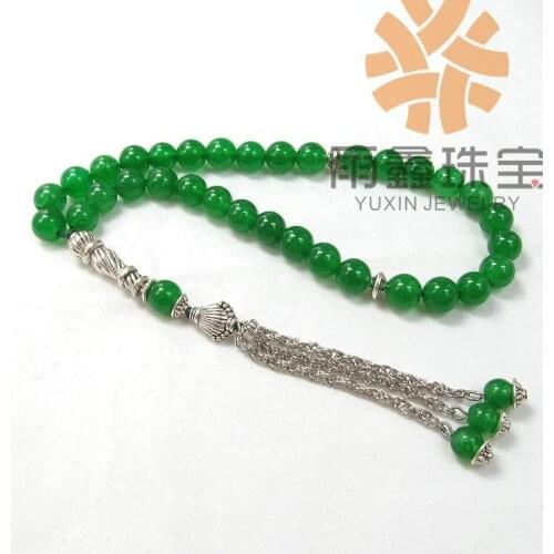 Natural Green Agate Stone Round Shape 33Beads Prayer beads Islamic Muslim Tasbih Allah free shipping