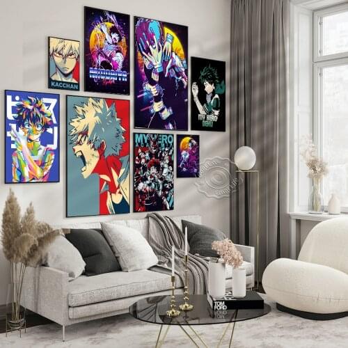 Janpnese Anime My Hero Academia Retro Poster, Cartoon Art Character Role Pictures Prints, Kids Room Home Decor Canvas Painting