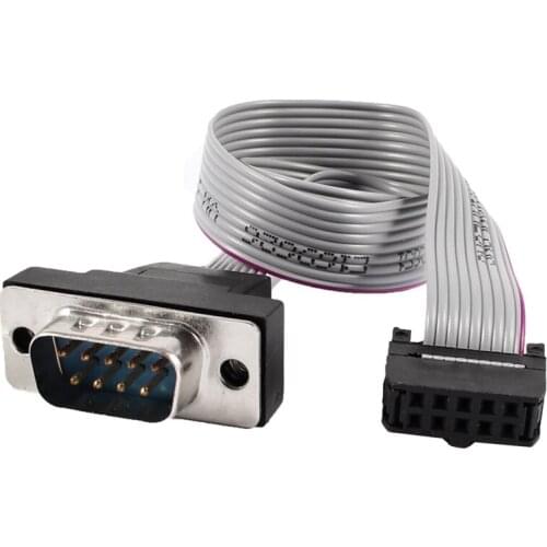 Gray 2.54mm Pitch DB9 to 10P M/F IDC Flat Ribbon Cable Connector 30cm 12"