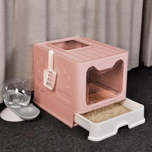 Cat Litter Tray Foldable Cat Litter Box Cat Potty Anti-splashing Cat Toilet Trainer High Capacity Pet Litter Pan Holder 2021