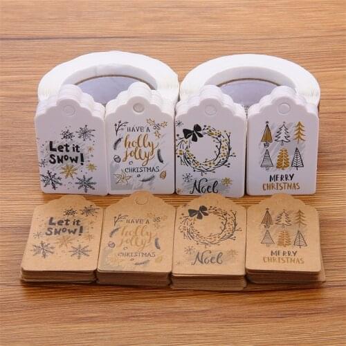 100pcs 5*3cm Merry Christmas Tags Kraft Paper Card Gift Label Tag DIY Hang Tags Gift Wrapping Decor Gift Card