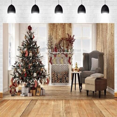 Yeele Christmas Photography Backdrop Window Tree Gift Baby Portrait Party Decor Photocall Background Photo Studio Photographic