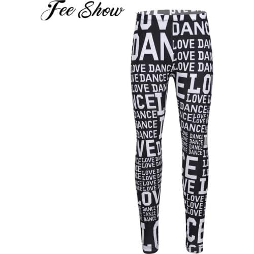 FEESHOW Kids Girls Clothes Letters LOVE DANCE Printed Pants Children Casual Fitness High Waist Legging Skinny Work out Gym Dance