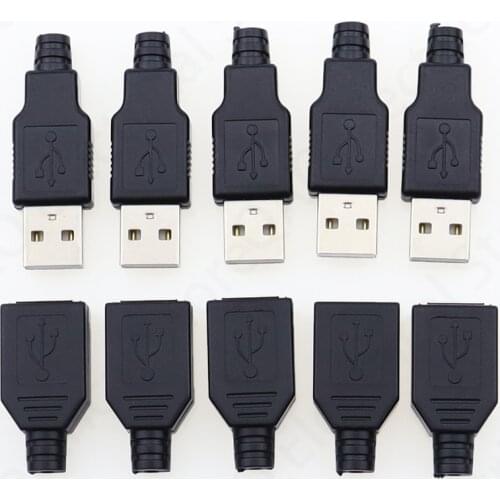 10pcs Type A Male Female USB 4 Pin Plug Socket Connector With Black Plastic Cover Type-A DIY Kits