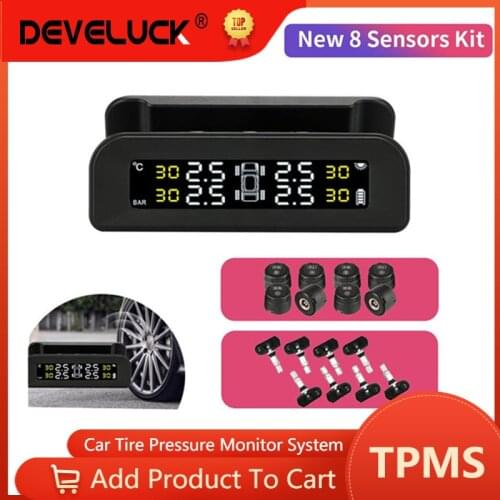2021 New Tpms 8 Sensors TPMS Kit Solor power Wireless HD Solar Charge Universal Car Tire Pressure Alarm Monitor System Display