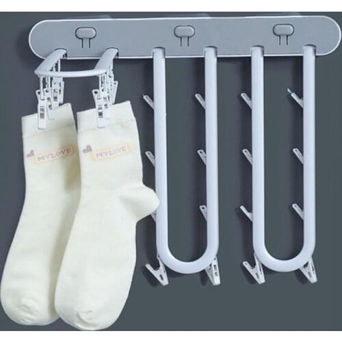 Foldable Socks Hanger Rack Clothespin Underwear Hanging Rack Drying Rack Wall Mounted Socks Clothes Storage Rack Organizer