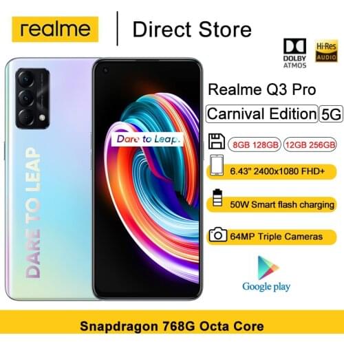 Realme Q3 Pro Carnival Edtion 5G Mobile Phones 8GB 128GB 6.43" Snapdragon 768G Octa Core 4500mAh 64MP Triple Camera Smartphone