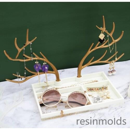 DIY Resin Crystal Epoxy Silicone Big Antler Tree Branch Jewelry Display Rack Manual Swing Table Jewelry Tray Mirror Mould