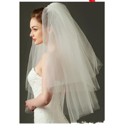 Wedding Veils with Comb 2 Tiers Short Veils Elbow Length Bridal Veils Comb Tulle Cheap Bridal Accessories