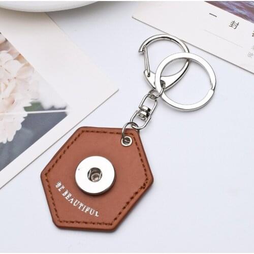 Trendy 8 colors rhombus key chain Snap button Keychain Leather Snap Key Chains fit DIY 18MM Snap Buttons Keyring Gift Jewelry