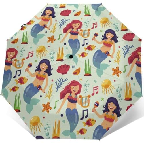 Wind Resistant Folding Automatic Umbrella Women Auto Cute Mermaid Windproof Umbrellas Rain For Men Parasol