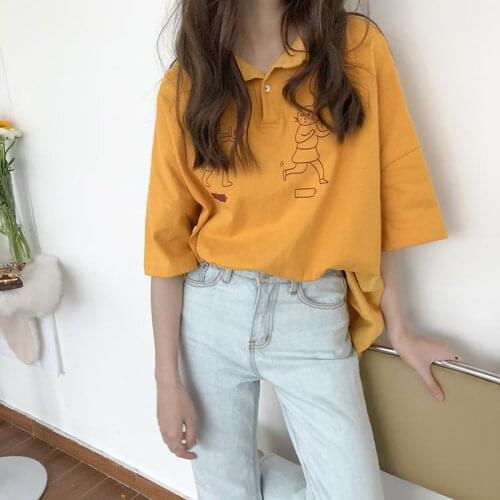 Spring and summer new cotton Korean loose slim collar Joker shirt female short sleeve tide