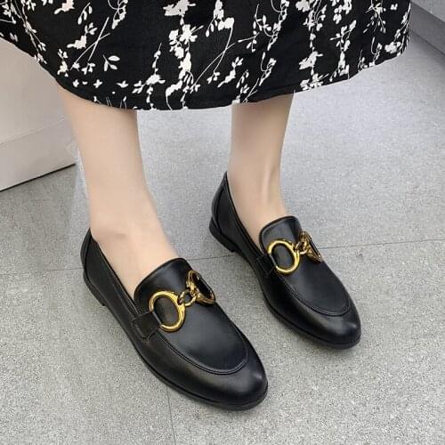 2021 Casual Women Slip on Flats PU Leather Loafers Woman Solid Black Zapatos De Mujer Dropshipping Round Toe Platform Shoes