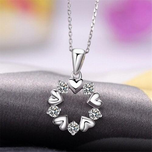 Womens Creative Hearts Splicing Circle Shape Inlaid AAA Zircon Pendant Clavicle Chain Necklace Fashion Jewelry Gifts NL0154