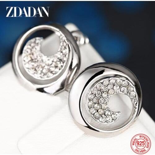 ZDADAN 925 Sterling Silver Round Stud Earrings For Women Fashion Jewelry Accessories Wholesale