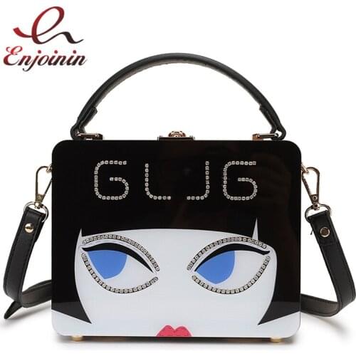 Diamond Letter Cute Cartoon Girl Acrylic Box Style Ladies Party Handbag Shoulder Bag Casual Crossbody Bag For Women Bolsa Totes