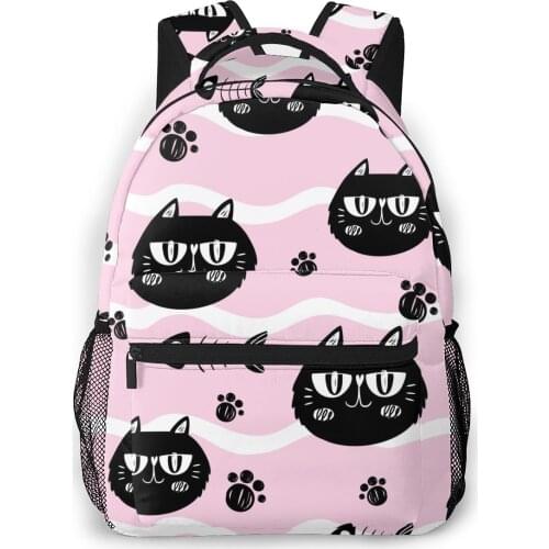 Women Backpack with Multiple Using Women Backpacks Cats Fishbones Pink Female School Bag Girls Travel Bag