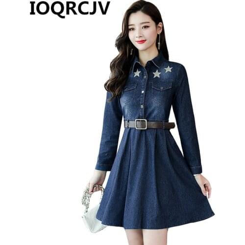 2019 Autumn Women Casual Denim Dress Long Sleeve Slim Female Mini Dresses With Belt Retro Sexy Jeans Ladies Dress Vestido R552