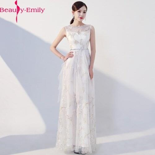 Beauty Emily Romantic Scoop Neck Sleeveless Evening Dress Long Tulle Beading Illusion Zipper Back Dress with Sashes