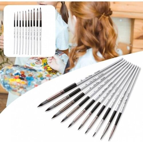 10Pcs/Set Stable Rock Canvas Watercolor Paint Brush Nylon Paint Brush Set Strong Water Absorption Crafts Supplies