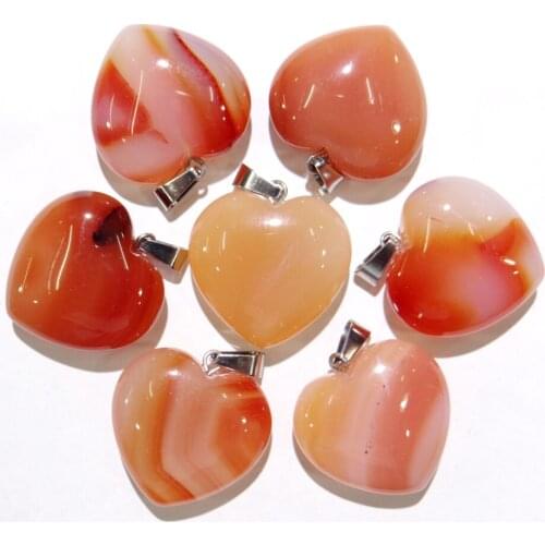 Natural Stone Quartz Crystal Tiger Eye Turquoises Charm Heart Shaped Pendant For DIY Jewelry Making Necklace Accessories 12pcs