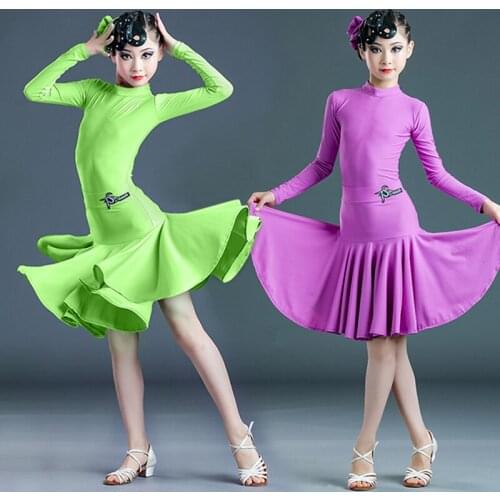 2020 Latin Dance Costumes For Girls Long Sleeved Tops Skirts Practice Dress Chacha Samba Tango Latin Dance Skirts Dress DN6883