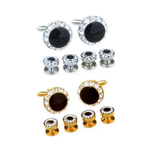 5sets/lot Crystal Cufflinks Tuxedo Studs 6pcs/Set Gold/Silver Cuff Links Collar Tuxedo Studs Set Mens Jewelrys Wholesale
