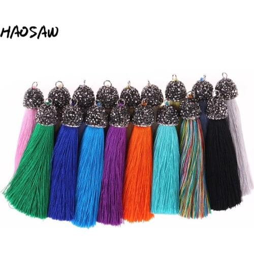 8CM Silk With Rhinestone Caps Tassels Earrings Handmade Tassel Pendant For DIY Jewelry Findings/Accessories Parts/Embellishments