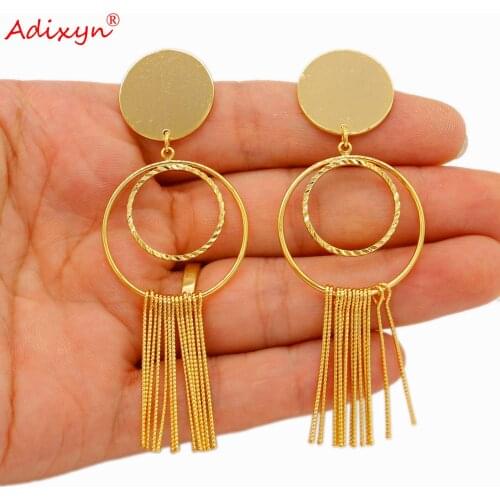 Adixyn Gold Tassel Earrings for Women Dubai Ethiopian Gold Color Drop Earrings Jewelry Ethnic Female Earrings party Gifts N07011